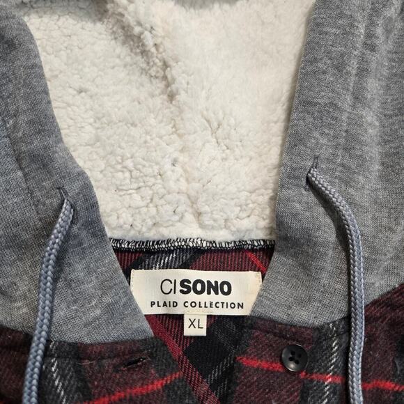 Ci Sono Button-up Flannel Shirt Jacket Hoodie Shacket Sz XL Outdoorsy Camping - Picture 9 of 10